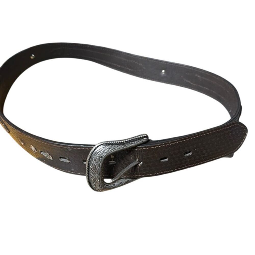 Vintage Men's Wrangler Sountwestern Western Brown‎ Leather Tooled 7142-001 Belt